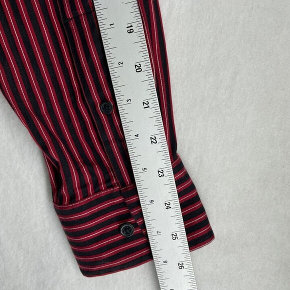 EXPRESS1MX Button-Up Shirt Mens 15.5 Red Vertical Stripe Collared Long Sleeve - Picture 5 of 10